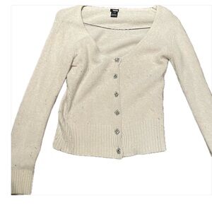 KENZIE off white cardigan sweater with crystal button detail